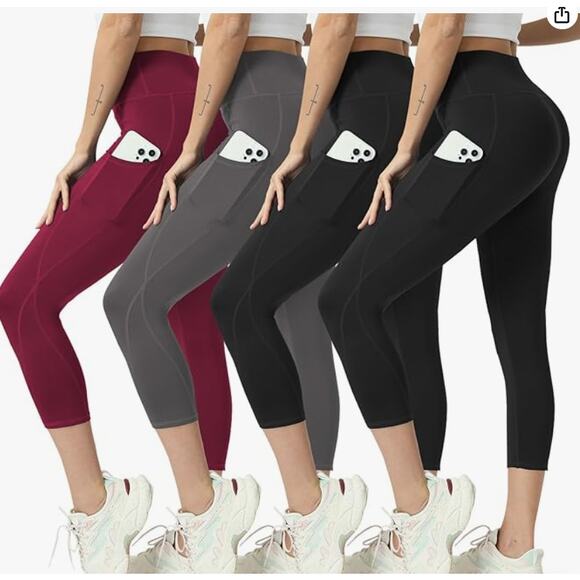 5XL High Waisted Yoga Leggings 4 Pack - Tummy Control with Pockets - Picture 1 of 6
